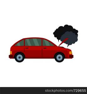Car in smoke icon. Flat illustration of car in smoke vector icon for web. Car in smoke icon, flat style