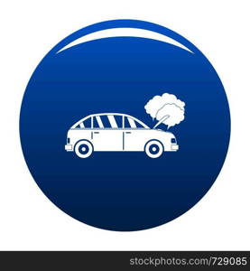 Car in smoke icon. Simple illustration of car in smoke vector icon for any design blue. Car in smoke icon vector blue