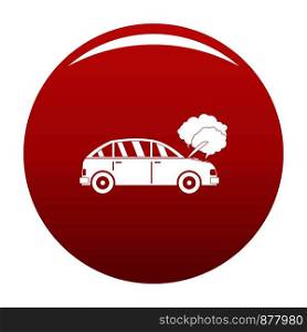 Car in smoke icon. Simple illustration of car in smoke vector icon for any design red. Car in smoke icon vector red