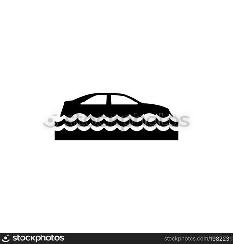 Car Insurance and Flood Risk. Flat Vector Icon. Simple black symbol on white background. Car Insurance and Flood Risk Flat Vector Icon