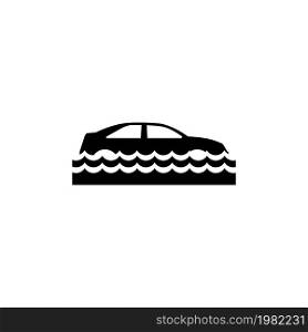 Car Insurance and Flood Risk. Flat Vector Icon. Simple black symbol on white background. Car Insurance and Flood Risk Flat Vector Icon
