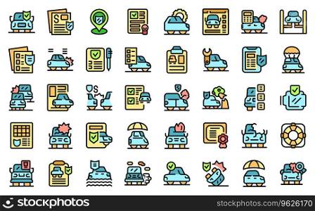 Car insurance icons set outline vector. Auto secure. Form care thin line color flat on white isolated. Car insurance icons set vector line color