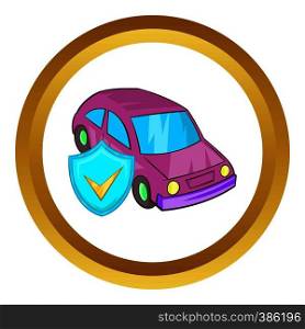 Car insurance vector icon in golden circle, cartoon style isolated on white background. Car insurance vector icon