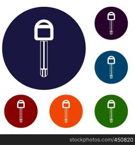 Car key icons set in flat circle reb, blue and green color for web. Car key icons set