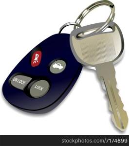 Car key with remote control isolated over white background. Vector illustration