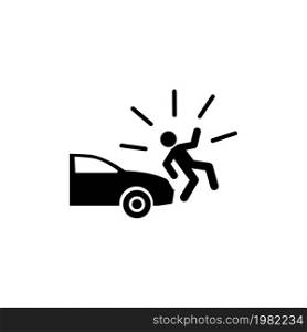 Car Knock Down Pedestrian. Flat Vector Icon. Simple black symbol on white background. Car Knock Down Pedestrian Flat Vector Icon