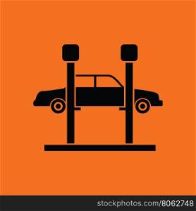 Car lift icon. Orange background with black. Vector illustration.