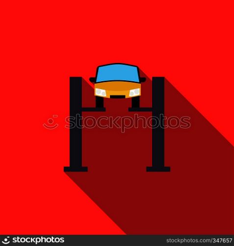 Car lifting icon in flat style on a red background. Car lifting icon in flat style