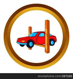 Car lifting vector icon in golden circle, cartoon style isolated on white background. Car lifting vector icon