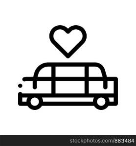 Car Limousine For Wedding Ceremony Vector Icon Thin Line. Limousine For Transportation Married Linear Pictogram. Party Preparation And Marriage Template Monochrome Contour Concept Illustration. Car Limousine For Wedding Ceremony Vector Icon