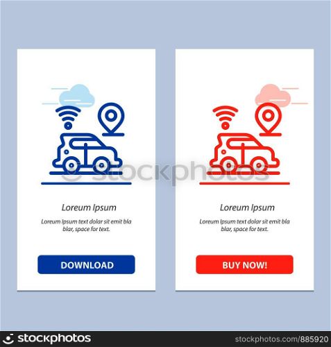 Car, Location, Map, Technology Blue and Red Download and Buy Now web Widget Card Template