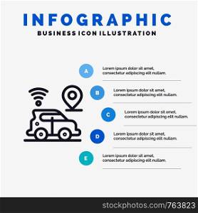 Car, Location, Map, Technology Line icon with 5 steps presentation infographics Background
