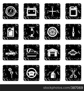 Car maintenance and repair icons set icons in grunge style isolated on white background. Vector illustration. Car maintenance and repair icons set, simple style