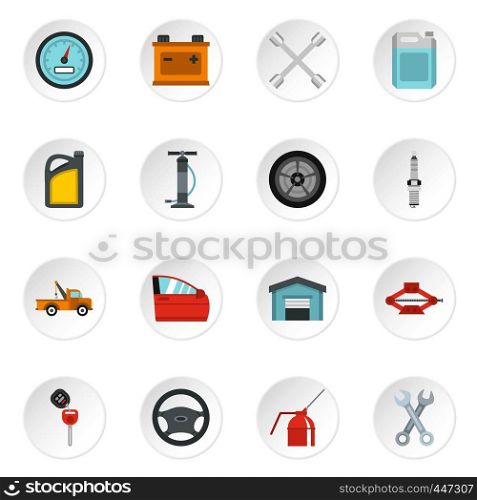 Car maintenance and repair icons set in flat style. Auto service set collection vector icons set illustration. Car maintenance and repair icons set, flat style
