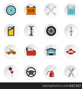 Car maintenance and repair icons set in flat style. Auto service set collection vector icons set illustration. Car maintenance and repair icons set, flat style
