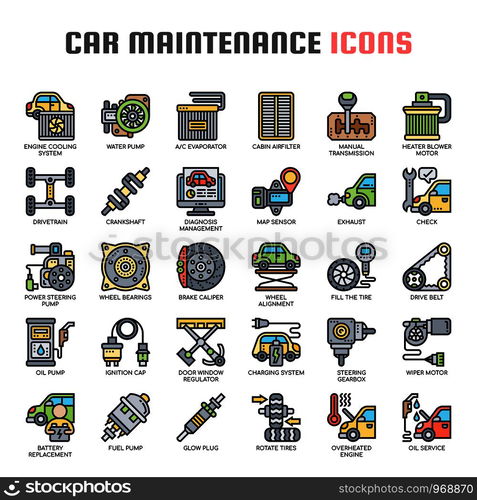 Car Maintenance , Thin Line and Pixel Perfect Icons