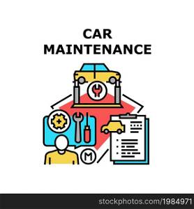 Car Maintenance Vector Icon Concept. Car Maintenance Service For Checking And Repairing Automobile Engine And Suspension. Mechanic Checklist For Monitoring Repair Color Illustration. Car Maintenance Vector Concept Color Illustration