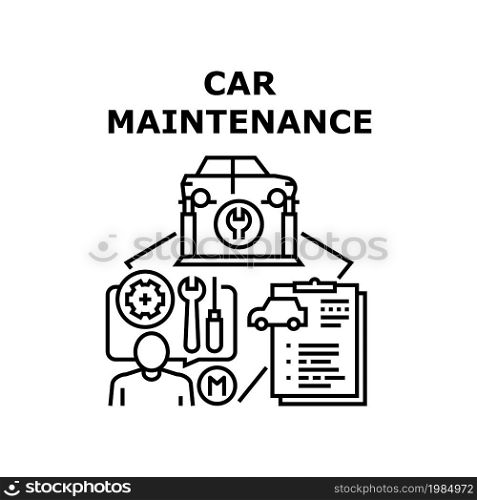 Car Maintenance Vector Icon Concept. Car Maintenance Service For Checking And Repairing Automobile Engine And Suspension. Mechanic Checklist For Monitoring Repair Black Illustration. Car Maintenance Vector Concept Black Illustration