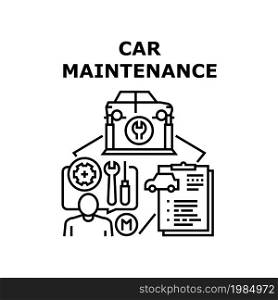 Car Maintenance Vector Icon Concept. Car Maintenance Service For Checking And Repairing Automobile Engine And Suspension. Mechanic Checklist For Monitoring Repair Black Illustration. Car Maintenance Vector Concept Black Illustration