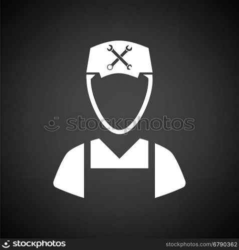 Car mechanic icon. Black background with white. Vector illustration.