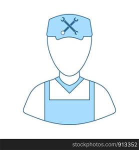 Car Mechanic Icon. Thin Line With Blue Fill Design. Vector Illustration.
