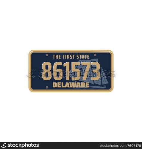 Car number or vehicle license plats vector design. Metal or plastic registration plate for identification of auto, trucks and motorcycles in USA state. Car registration number and license plate in USA