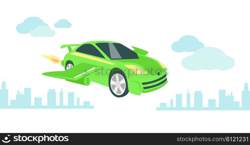 Car of future icon flat isolated. Vehicle and technology transportation, automobile transport, energy power, auto industry, drive logo, driving innovation, efficiency and sedan illustration