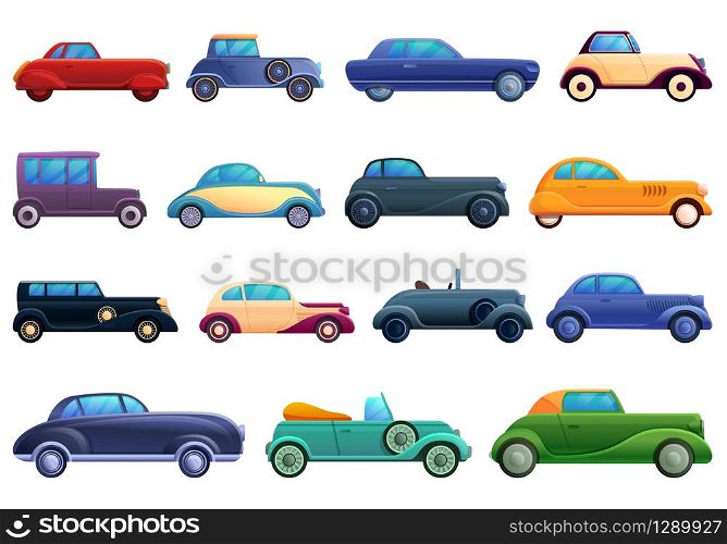 Car old icons set. Cartoon set of car old vector icons for web design. Car old icons set, cartoon style