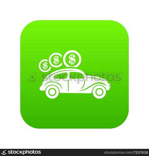 Car on credit icon green vector isolated on white background. Car on credit icon green vector