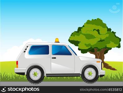 Car on road. The Passenger car moves on road on nature.Vector illustration