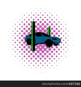 Car on the lift comics icon isolated on a white background. Car on the lift comics icon