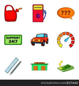 Car owner icons set. Cartoon set of 9 car owner vector icons for web isolated on white background. Car owner icons set, cartoon style