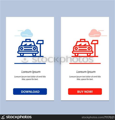 Car, Parking, Hotel, Service Blue and Red Download and Buy Now web Widget Card Template