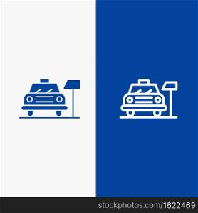 Car, Parking, Hotel, Service Line and Glyph Solid icon Blue banner