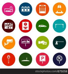 Car parking icons many colors set isolated on white for digital marketing. Car parking icons many colors set