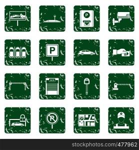 Car parking icons set in grunge style green isolated vector illustration. Car parking icons set grunge