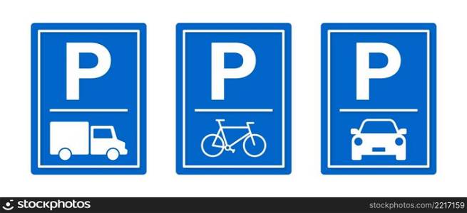 Car parking vector icons. Parking and traffic signs isolated on white background. Road sign. Vector illustration. . Car parking vector icons. Parking and traffic signs isolated on white background.