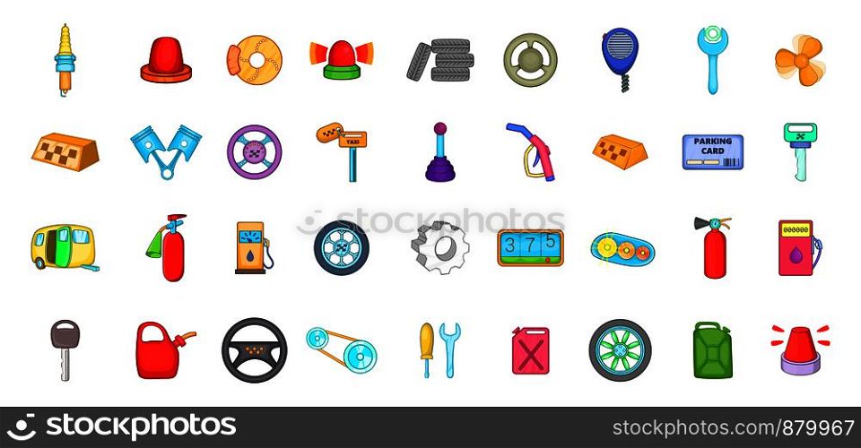 Car parts icon set. Cartoon set of car parts vector icons for web design isolated on white background. Car parts icon set, cartoon style