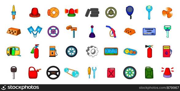 Car parts icon set. Cartoon set of car parts vector icons for web design isolated on white background. Car parts icon set, cartoon style