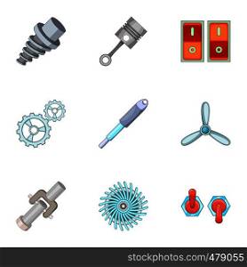 Car parts icons set. Cartoon set of 9 car parts vector icons for web isolated on white background. Car parts icons set, cartoon style