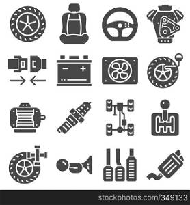 Car Parts Icons Set on White Background. Vector illustration. Car Parts Icons Set on White Background. Vector
