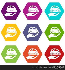 Car protection icons 9 set coloful isolated on white for web. Car protection icons set 9 vector