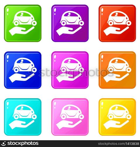 Car protection icons set 9 color collection isolated on white for any design. Car protection icons set 9 color collection