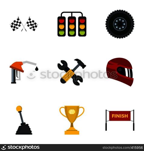 Car race icons set. Flat illustration of 9 car race vector icons for web. Car race icons set, flat style