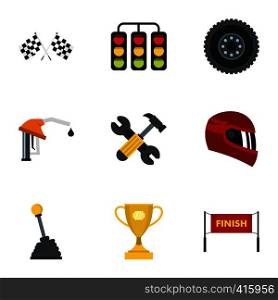 Car race icons set. Flat illustration of 9 car race vector icons for web. Car race icons set, flat style