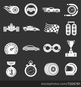 Car race icons set vector white isolated on grey background . Car race icons set grey vector