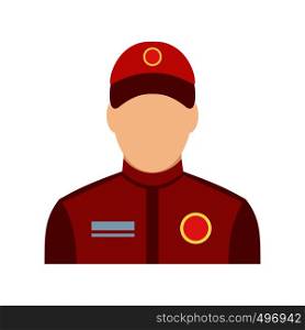 Car racer flat icon. Man in red uniform isolated on white background. Car racer flat icon