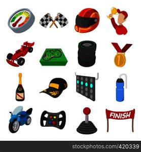 Car racing cartoon icons set. Illustrations isolated on a white . Car racing cartoon icons set