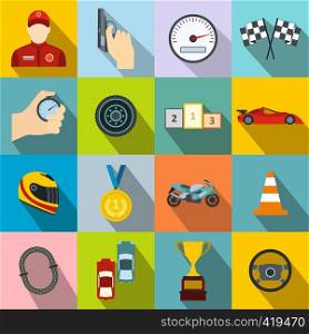 Car racing flat icons set for web and mobile devices . Car racing flat icons
