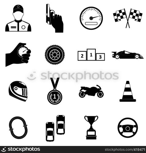 Car racing simple icons set for web and mobile devices . Car racing simple icons